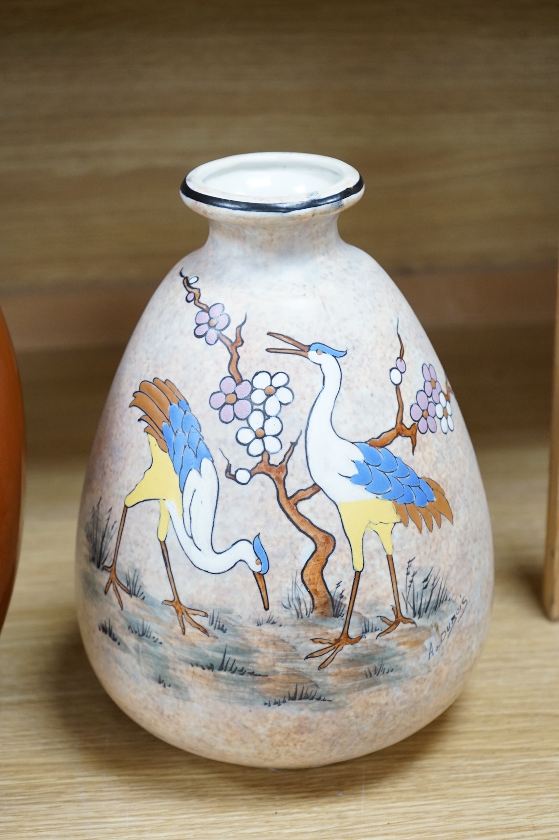 Two French or Belgian Art Deco vases, by Pinon-Maurice and A. Dubois, 34cm
